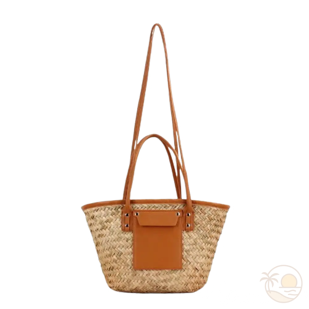 panier de plage en osier marron anses