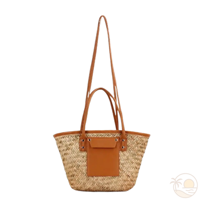 panier de plage en osier marron anses