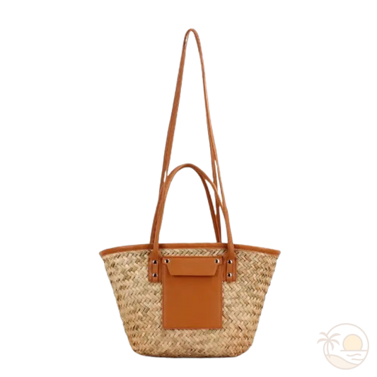 panier de plage en osier marron anses