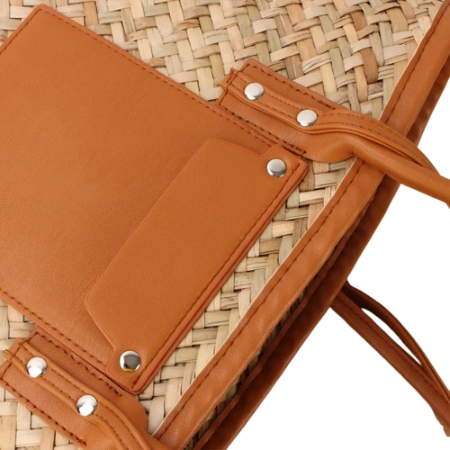 panier de plage en osier marron zoom tissu