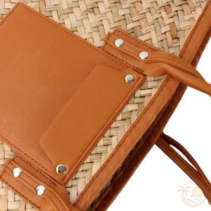 panier de plage en osier marron zoom tissu