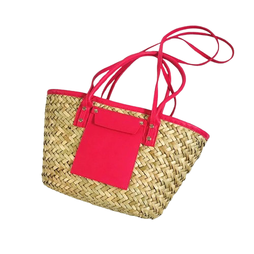 panier de plage en osier rose