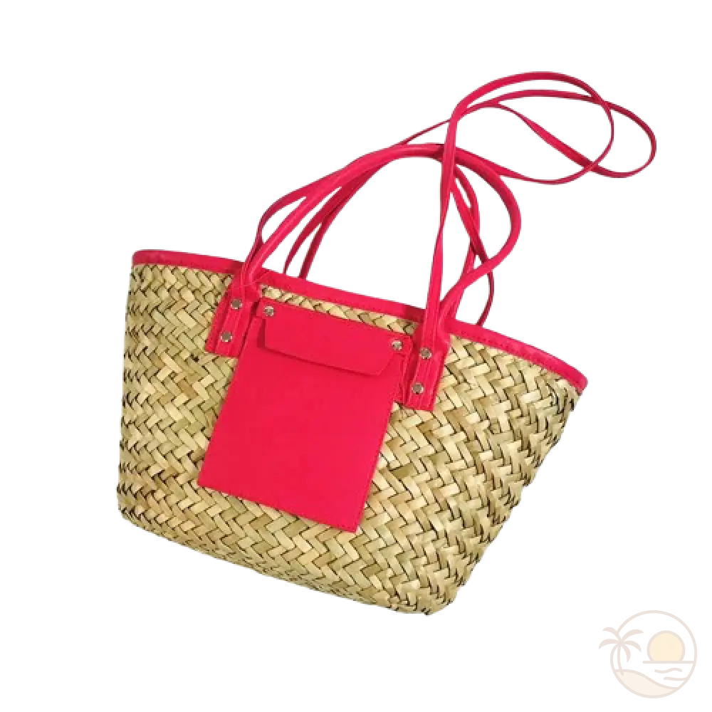 panier de plage en osier rose