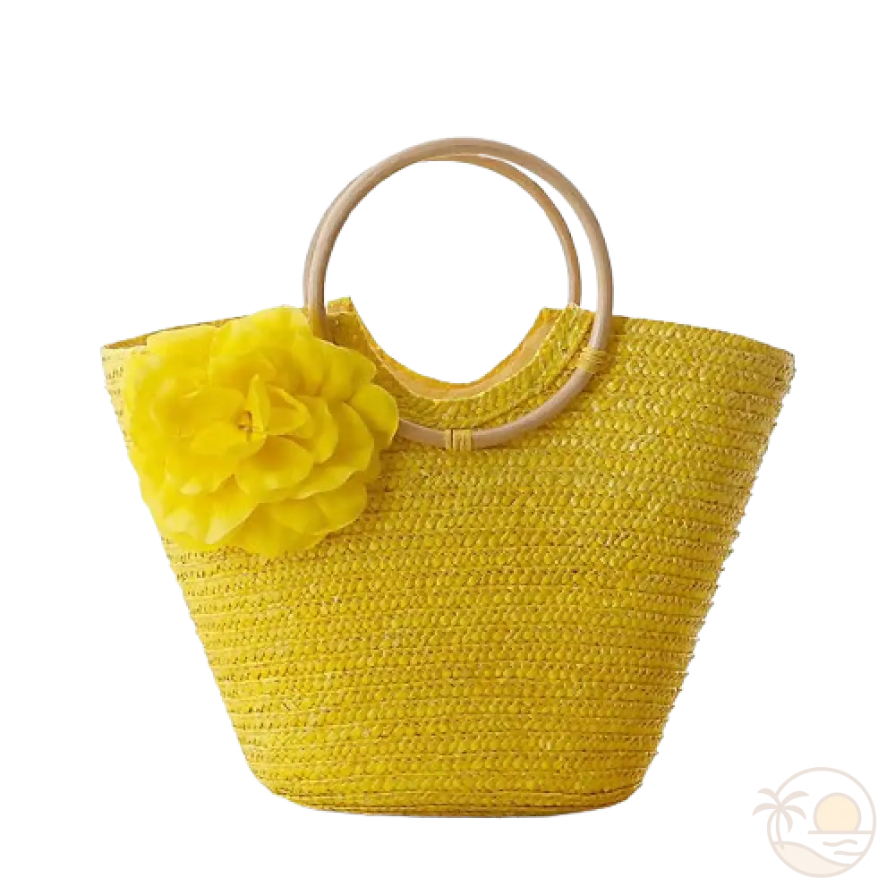 panier de plage en paille jaune