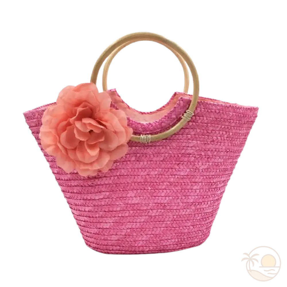 panier de plage en paille rose