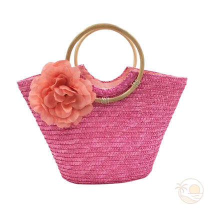 panier de plage en paille rose