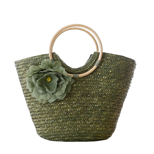 panier de plage en paille vert