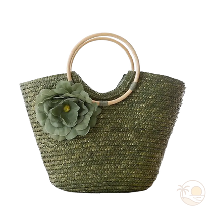 panier de plage en paille vert