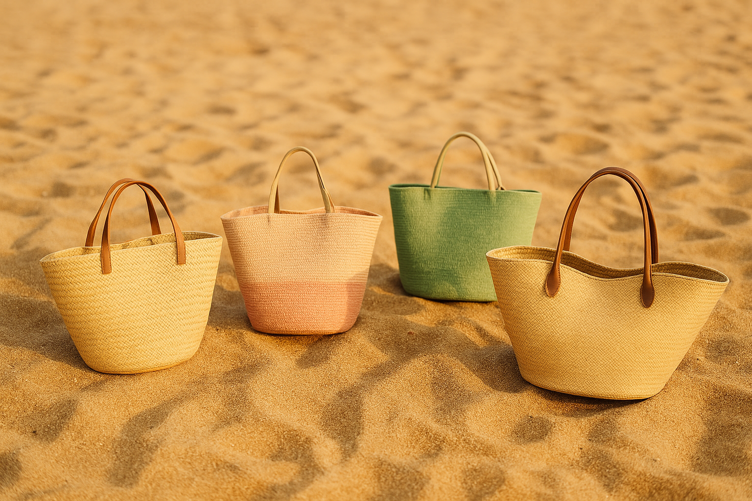 paniers de plage beige rose vert sable