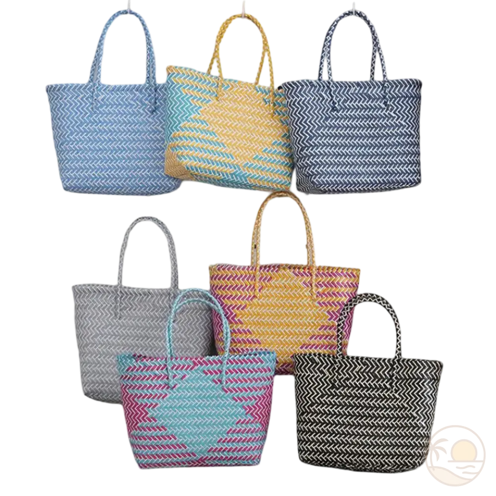 paniers de plage en plastique bleu jaune rose noir