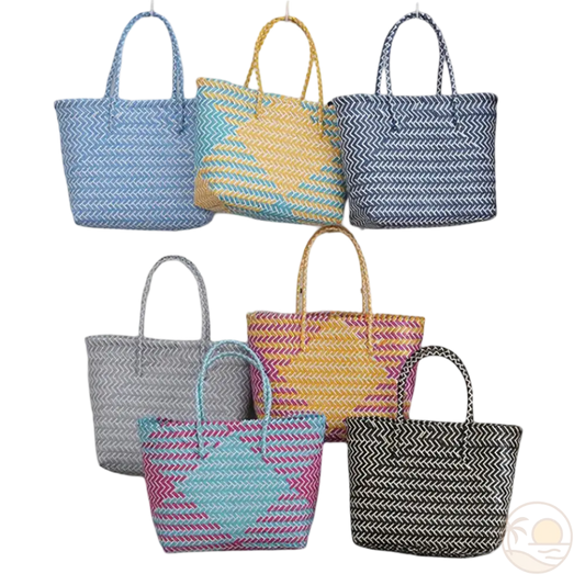 paniers de plage en plastique bleu jaune rose noir