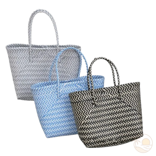 paniers de plage en plastique gris bleu noir