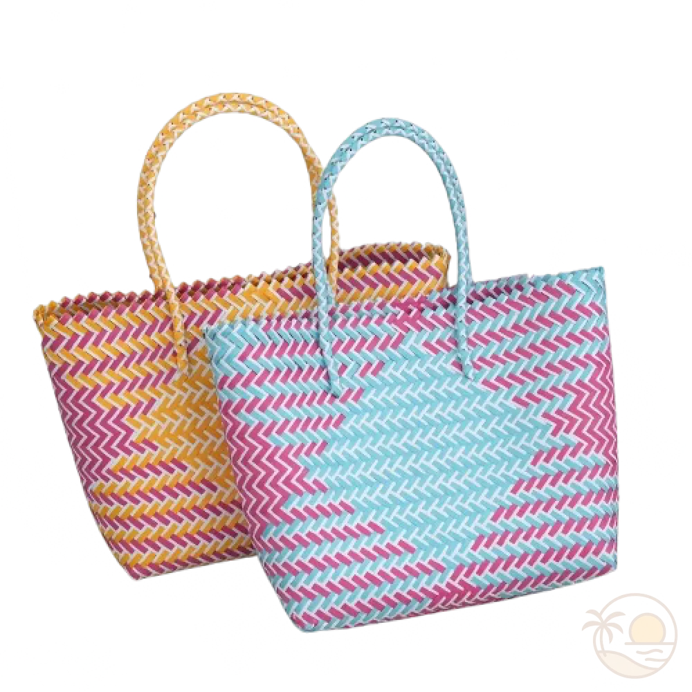 paniers de plage en plastique jaune rose bleu