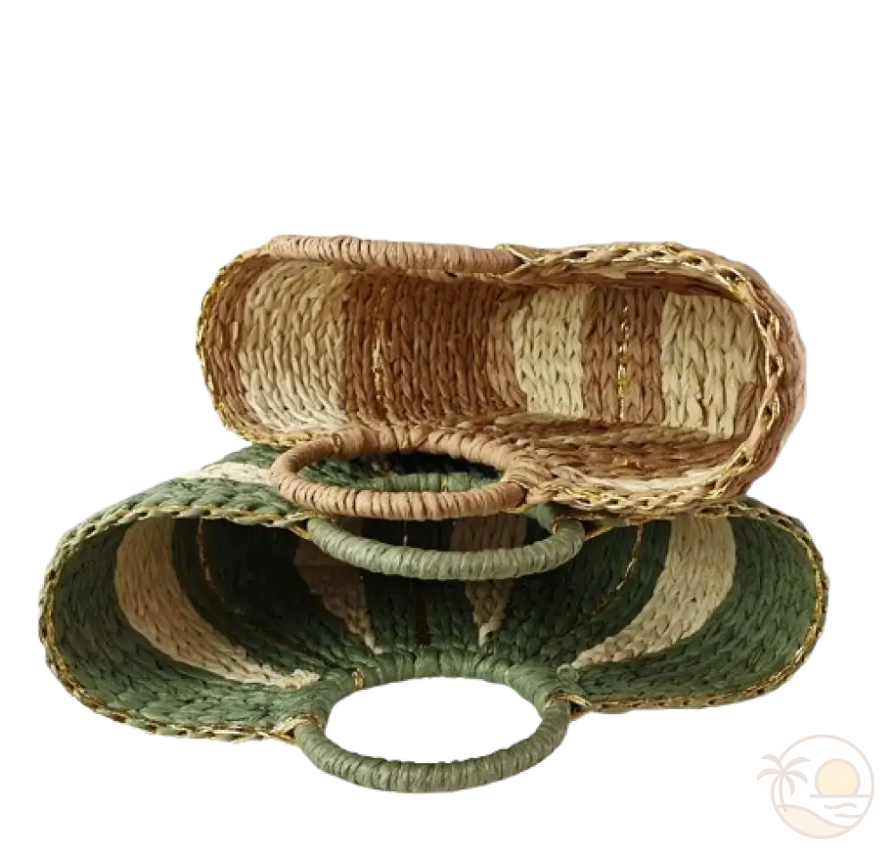 paniers de plage paille vert beige interieur