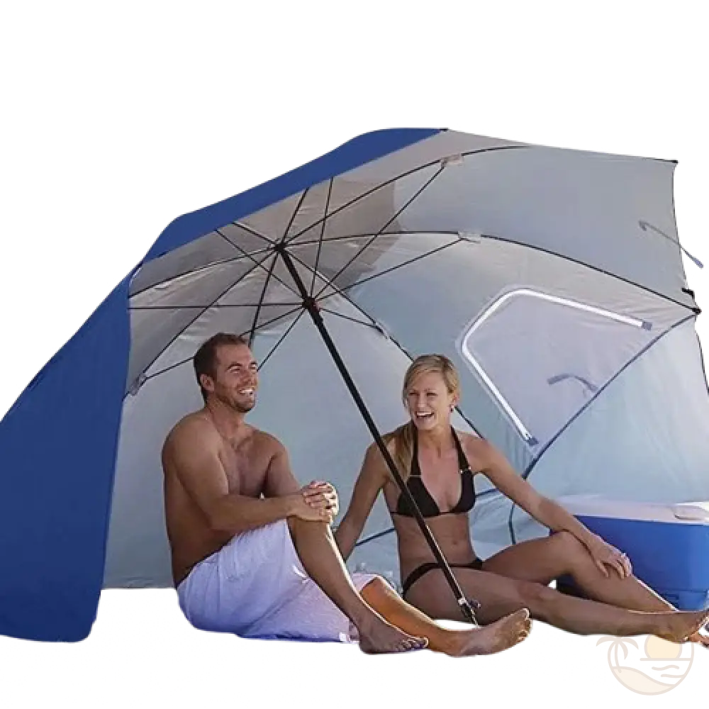 parasol abri de plage bleu couple