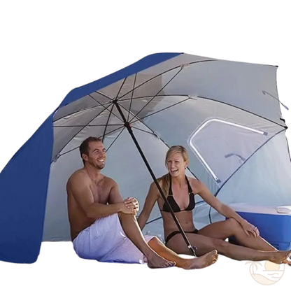 parasol abri de plage bleu couple