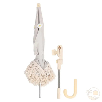 parasol de plage bebe beige fleurs equipements