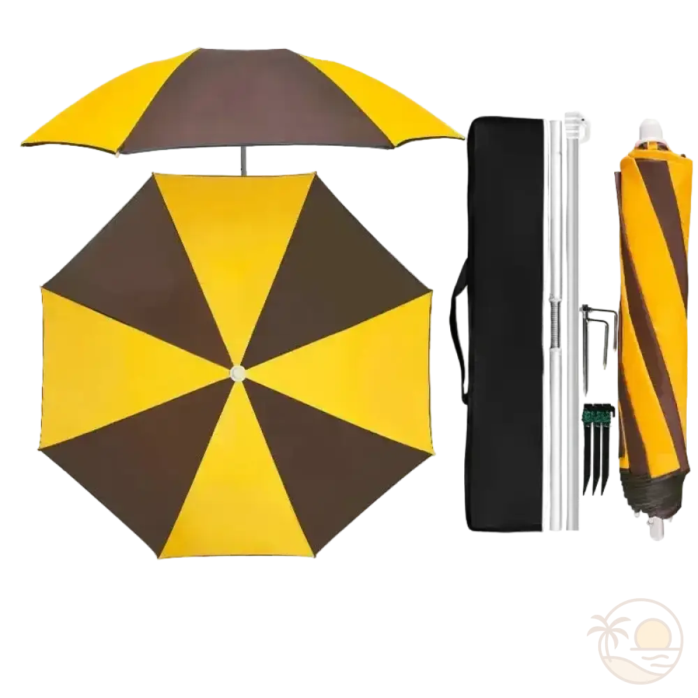 parasol de plage pliable pour valise jaune ouvert ferme