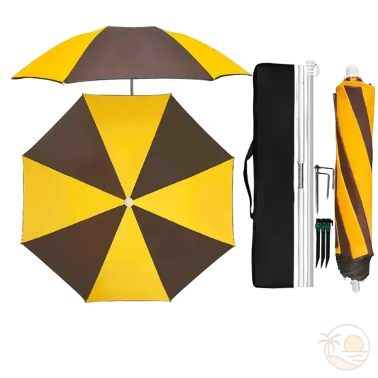 parasol de plage pliable pour valise jaune ouvert ferme