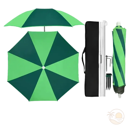 parasol de plage pliable pour valise vert ouvert ferme