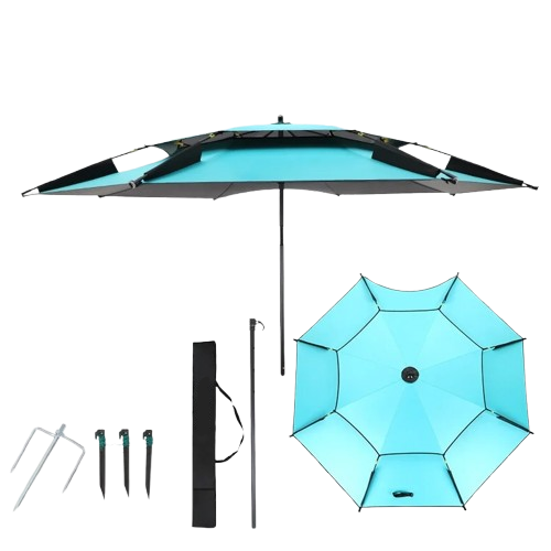 parasol de plage resistant au vent fort bleu