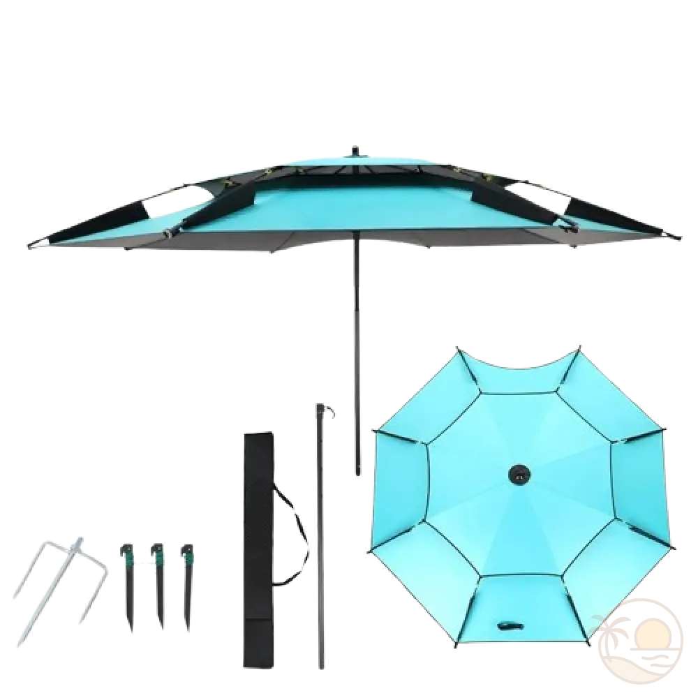 parasol de plage resistant au vent fort bleu