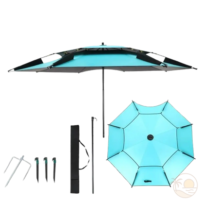 parasol de plage resistant au vent fort bleu