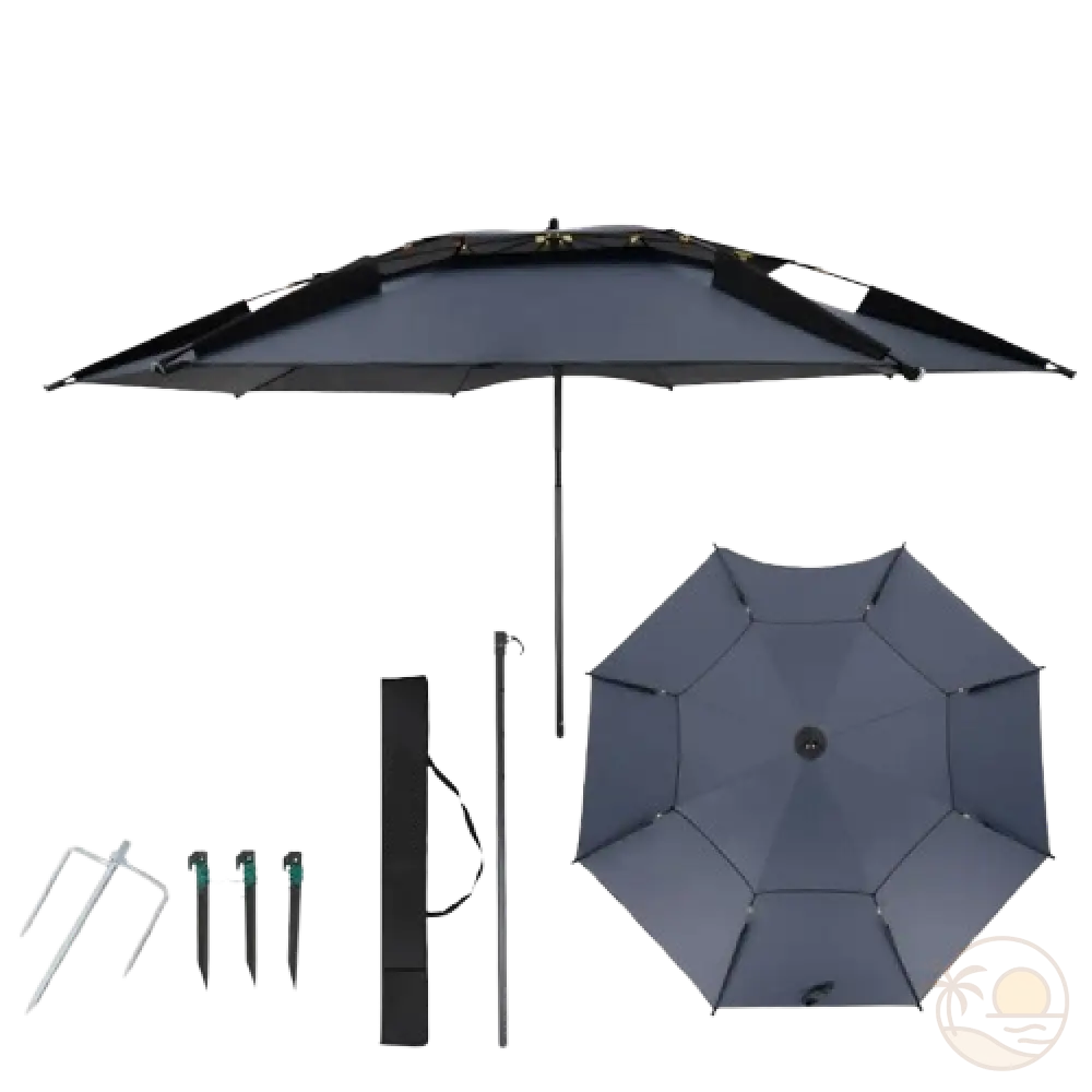 parasol de plage resistant au vent fort gris