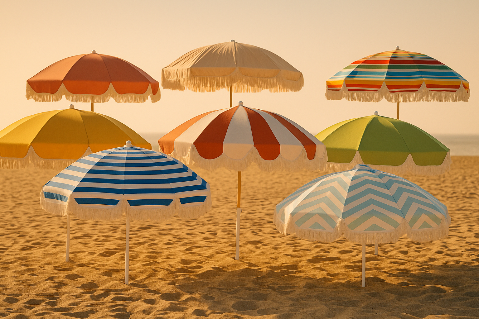 parasols de plage ouverts sable mer multicolores
