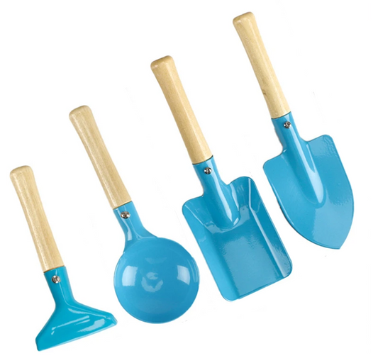 pelles de plage bleues