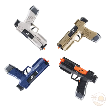 petits pistolets a eau noir et orange bleu blanc beige
