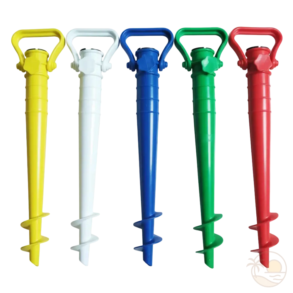 pieds de parasol à visser plage blanc bleu rouge vert jaune