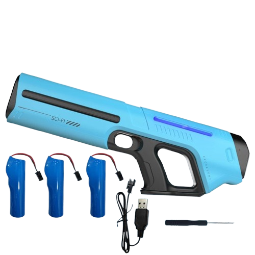 pistolet electrique a eau - bleu - 3 batteries