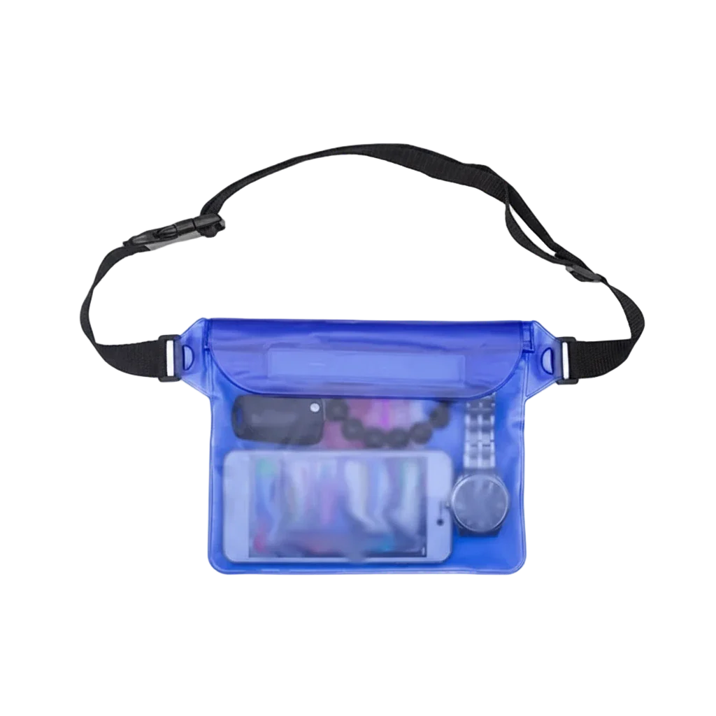 pochette de plage transparente bleu