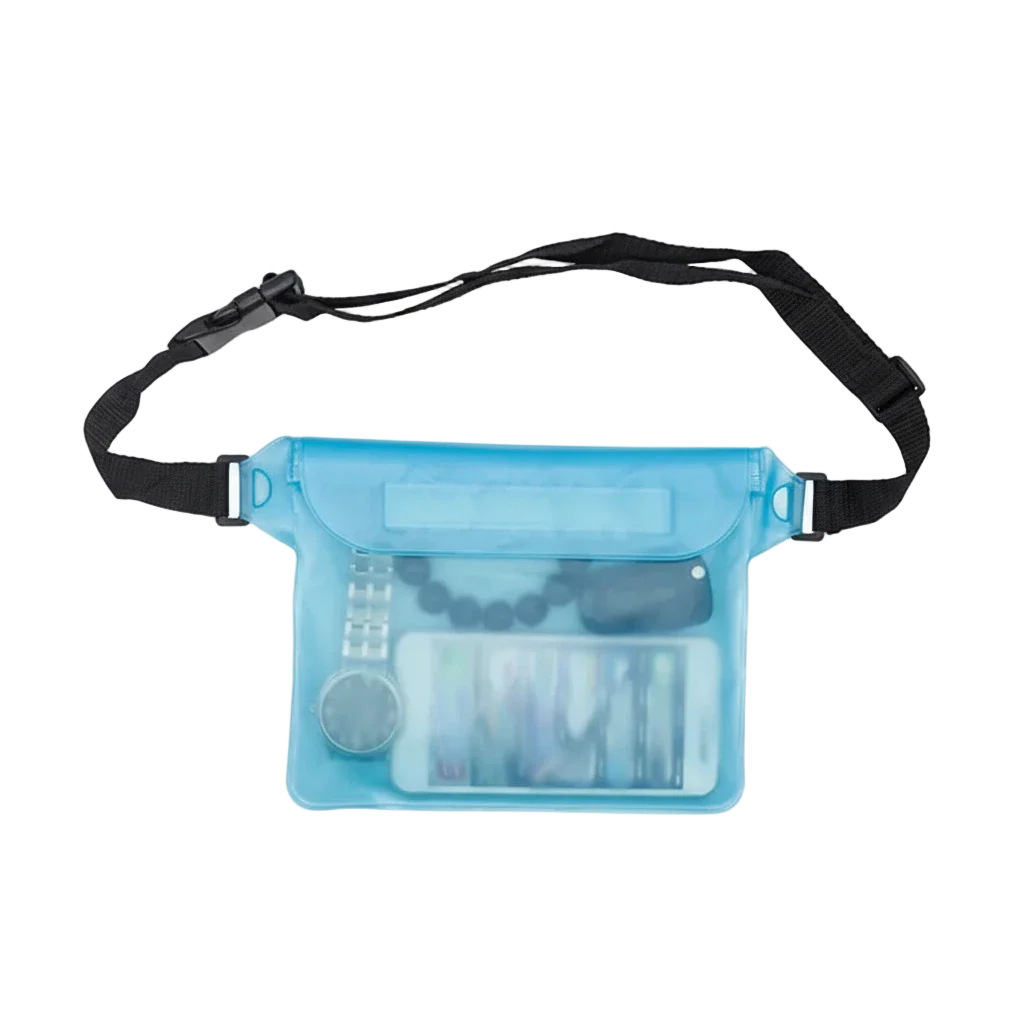 pochette de plage transparente bleu clair