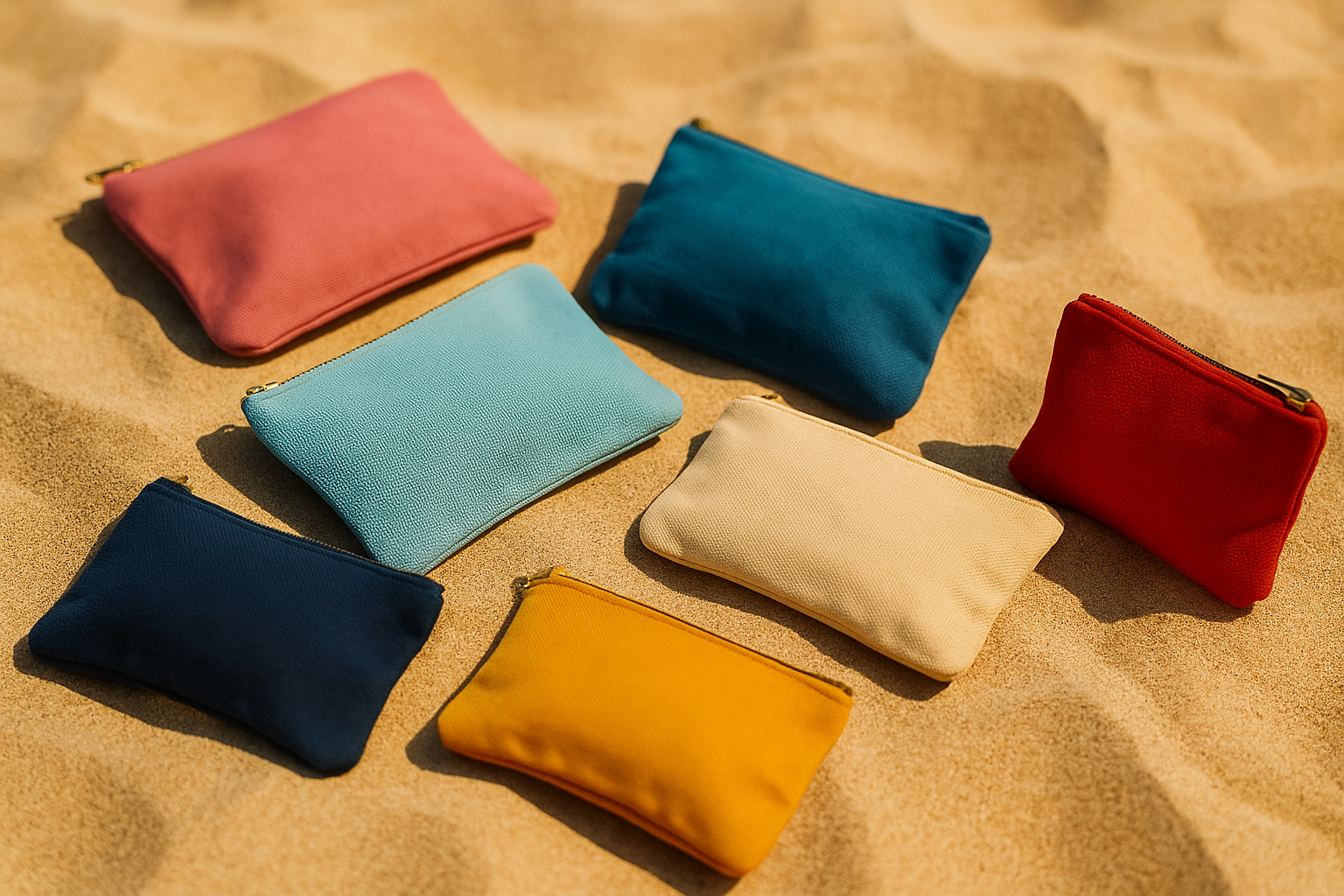 pochettes de plage bleu rose beige jaune rouge