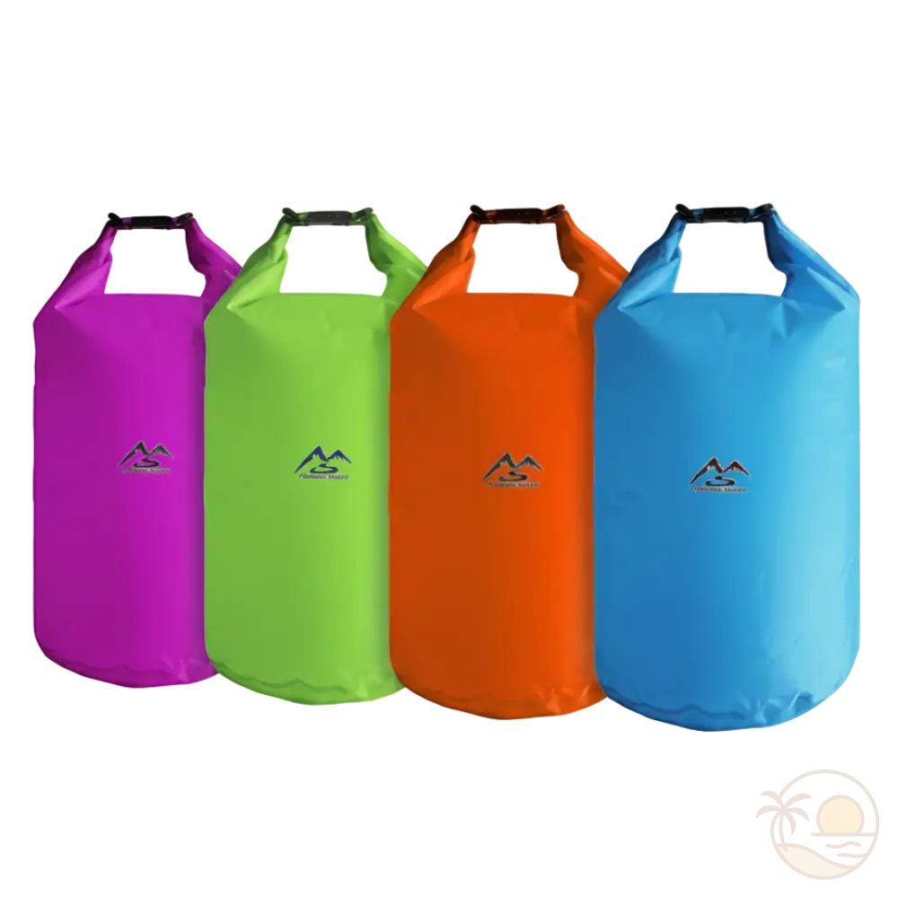 pochettes etanches plage violet vert orange bleu alignees