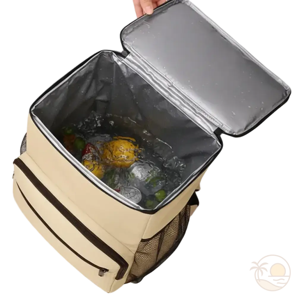 sac a dos glaciere beige ouvert