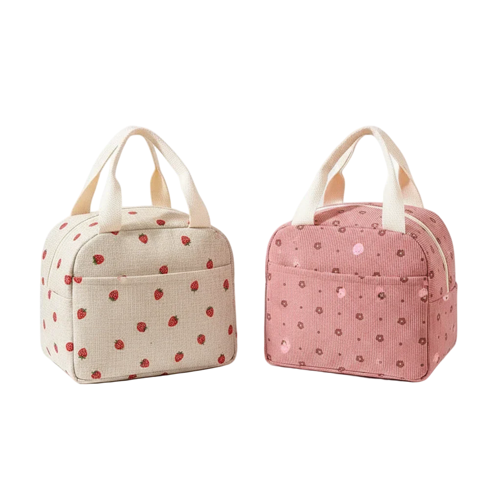 sac a repas isotherme fraise blanc rose fleur