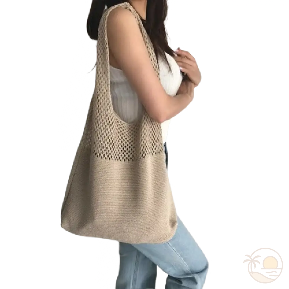 sac de plage crochet beige femme