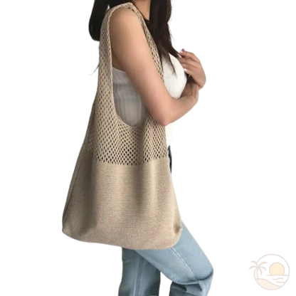 sac de plage crochet beige femme