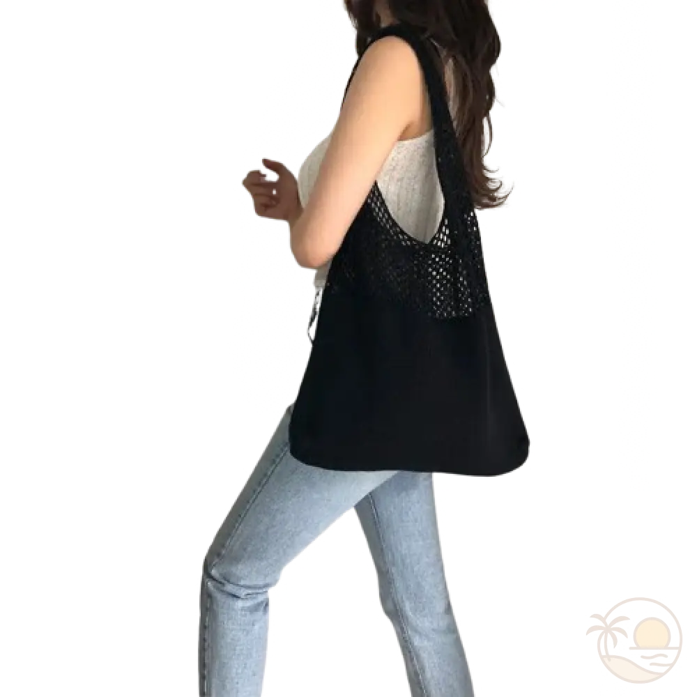 sac de plage crochet noir femme