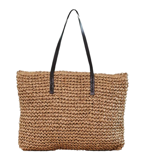 sac de plage en osier marron clair