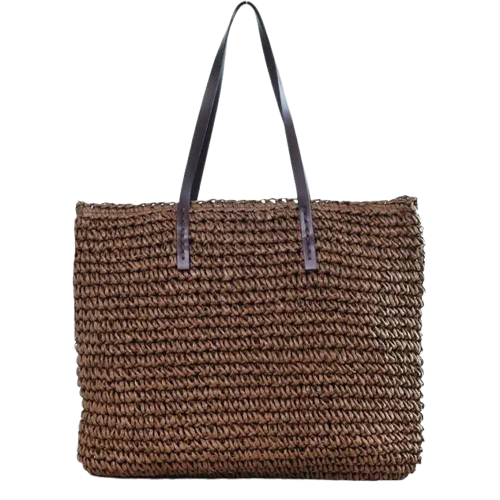 sac de plage en osier marron fonce
