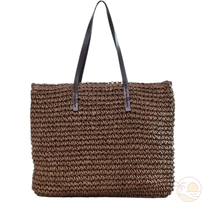 sac de plage en osier marron fonce