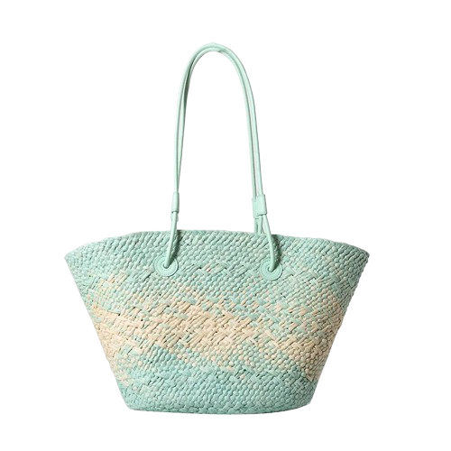 sac de plage en paille bleu