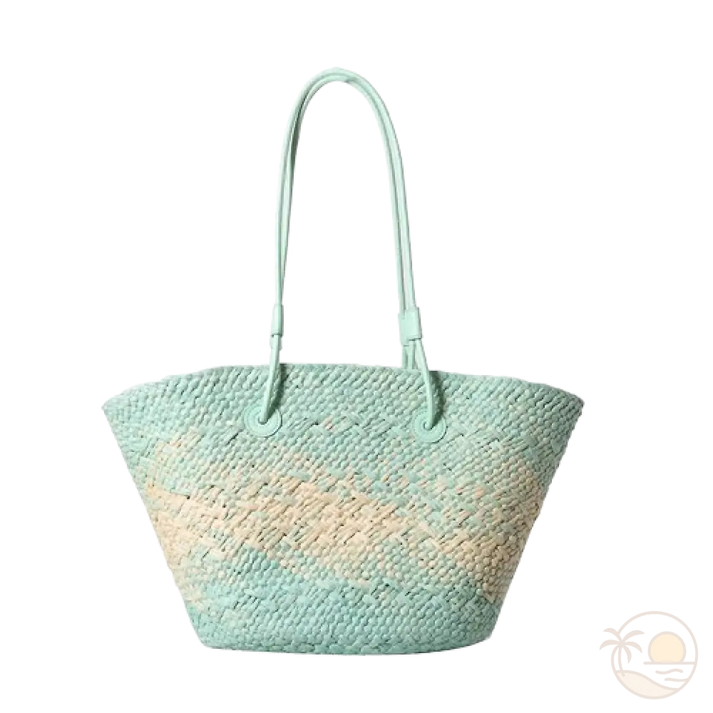 sac de plage en paille bleu