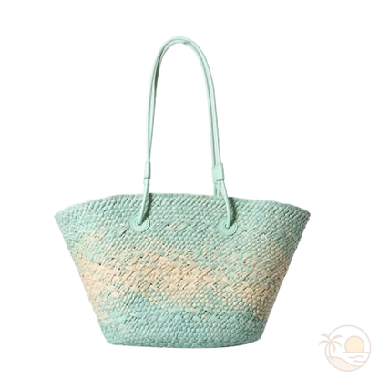 sac de plage en paille bleu