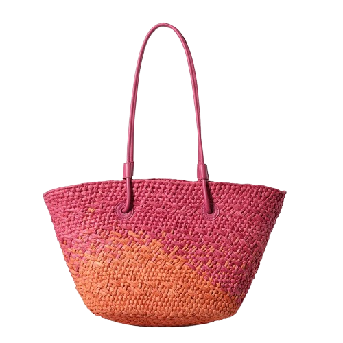 sac de plage en paille orange et rose