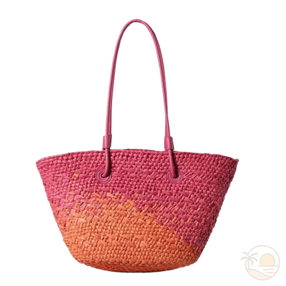 sac de plage en paille orange et rose